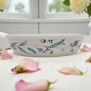 Pfaltzgraff April 10" Oval Vegetable Serving Bowl Floral Pastels Purple Flowers
